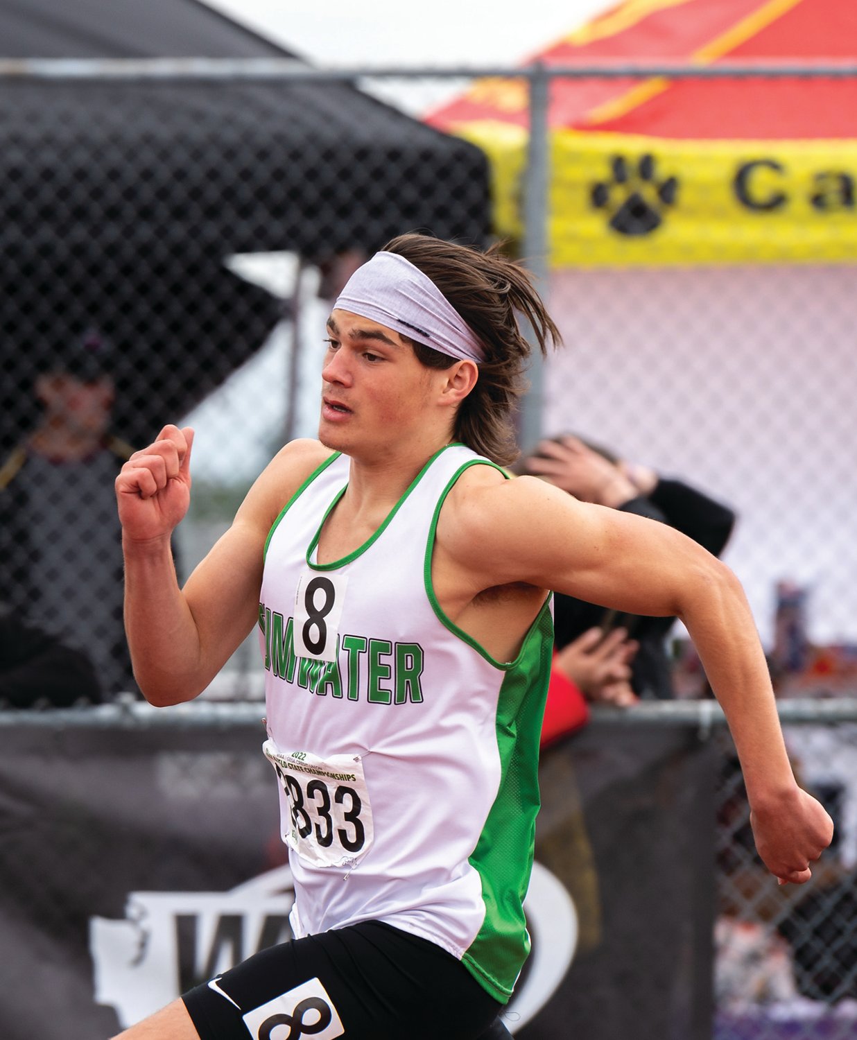 Tumwater's Reis Howell races in the 2A Boys 400 at the 4A/3A/2A State Track and Field Championships on Friday, May 27, 2022, at Mount Tahoma High School in Tacoma. (Joshua Hart/For The Chronicle)